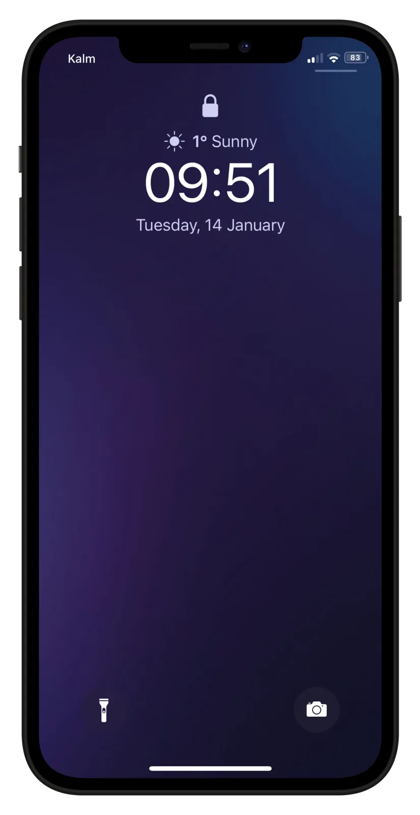 Kalm lock screen with compact event and weather information