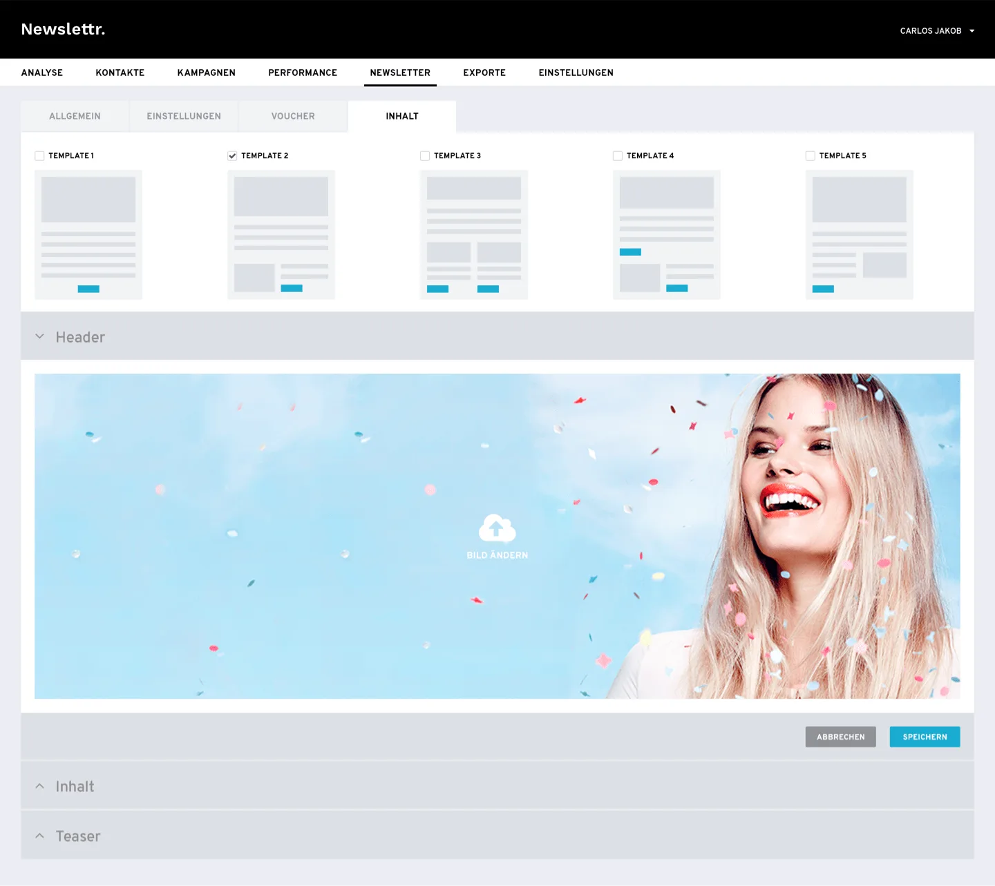 Newslettr campaign editor with reusable content blocks